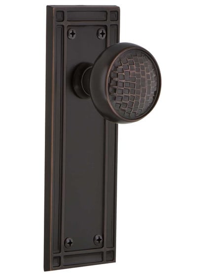 Mission Door Set with Craftsman Knobs in Timeless Bronze.